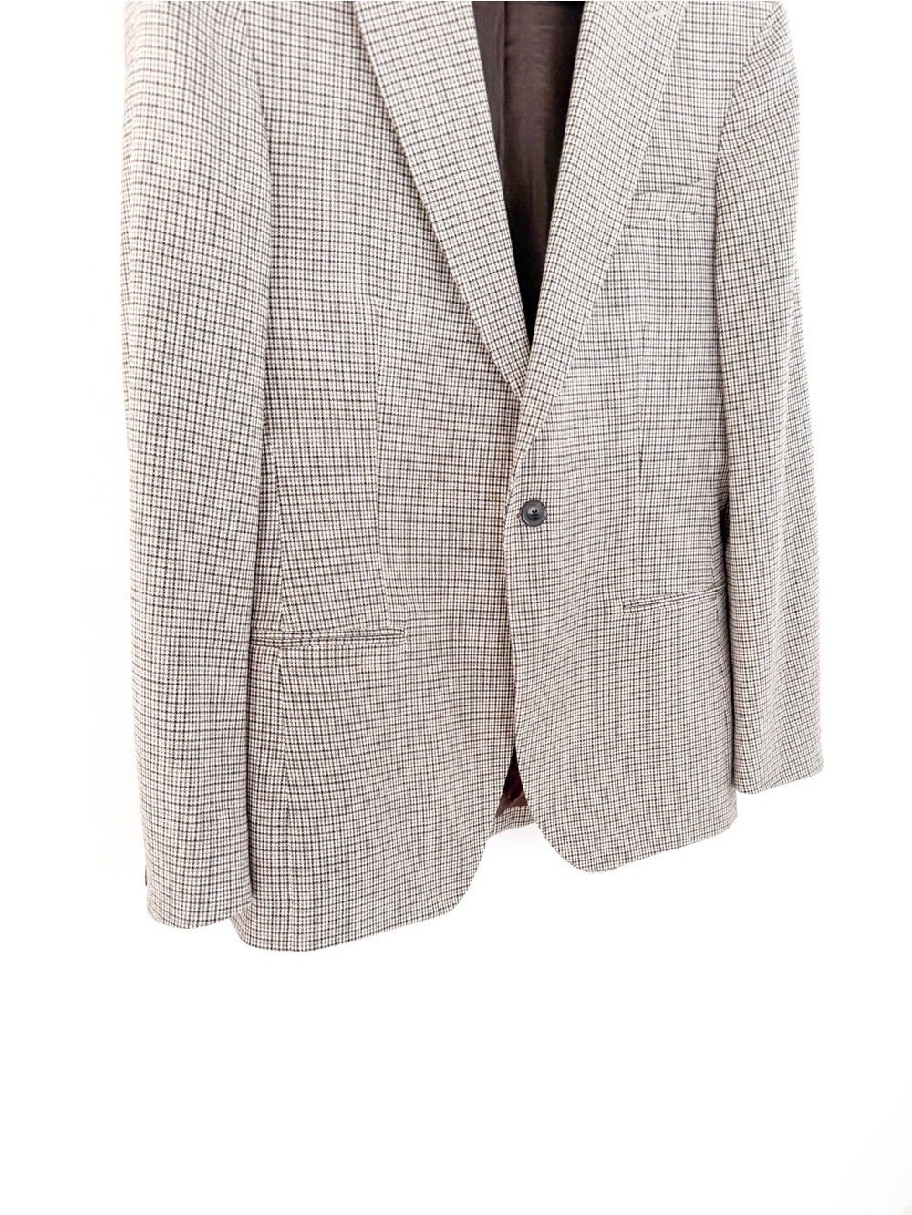NEW Reiss Men's Plaid Cotton - Wool Houndstooth Blazer Beige Brown 38R Jacket - Picture 8 of 16
